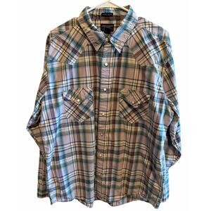 American Eagle Outfitters Vintage Slim Fit Plaid Pearl Snap Long Sleeve Shirt XL